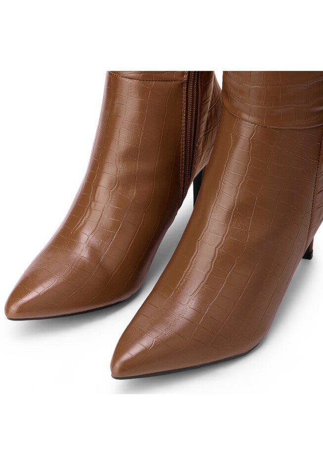 Stone Pattern Stiletto Heels Knee High Boots, Brown / Brown, alternate image number 1