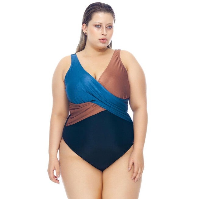 Swimsuit With Cross-Over Detail At The Bust, Multicolor / Azure Blue, hi-res image number 0