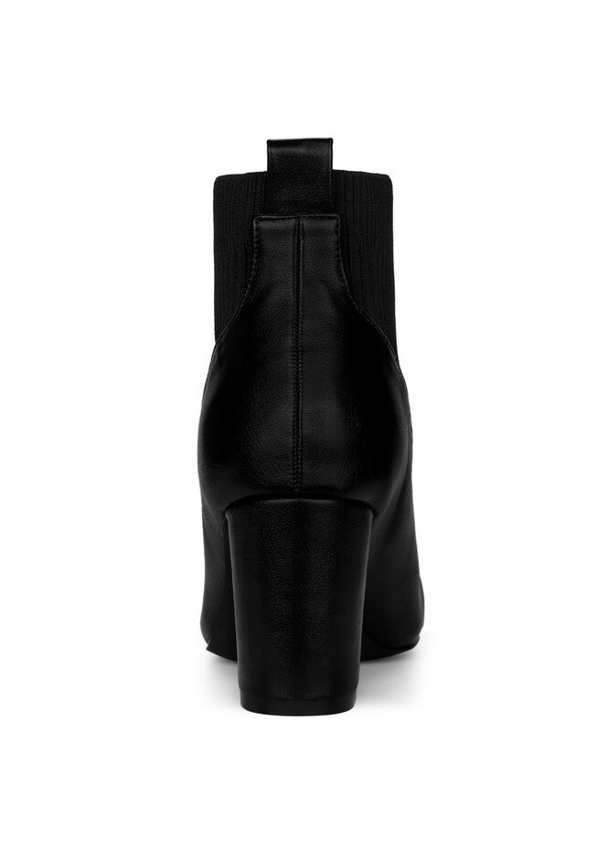 Square Toe Block Heels Elastic Chelsea Ankle Boots, Black / Black, alternate image number 2