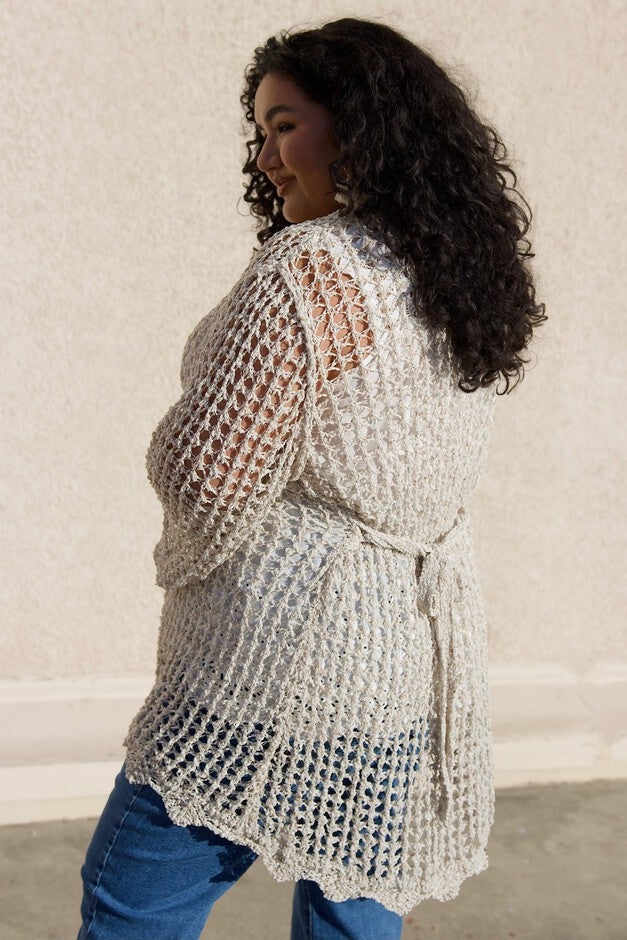 Laguna Open Knit Crochet Kimono, Sand / Beige, alternate image number null