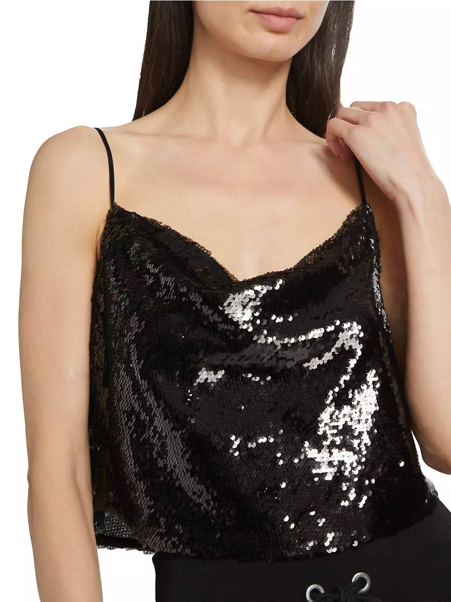 ANDRA SEQUIN CAMI TOP, Black / Black, alternate image number 3