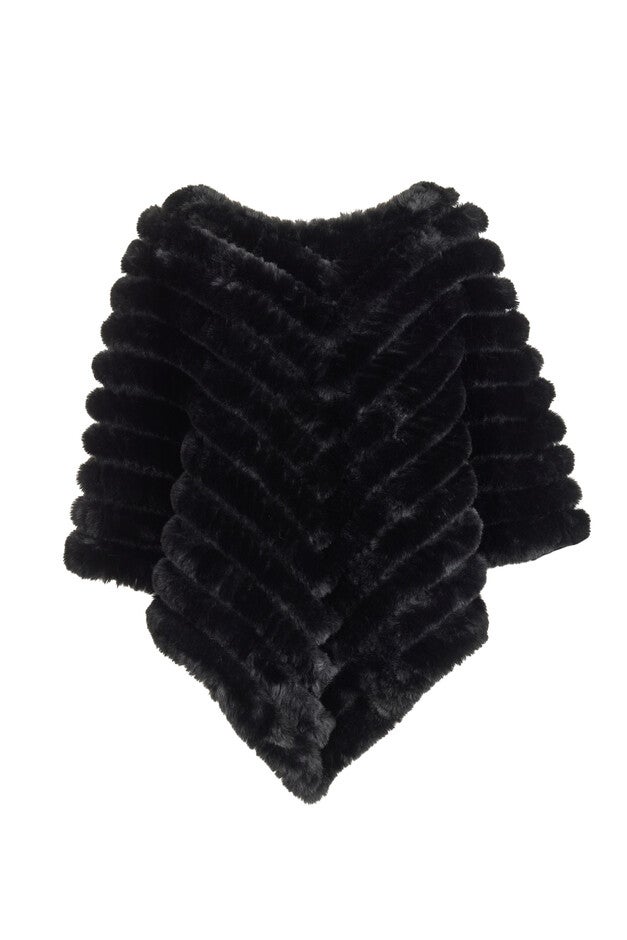 Deluxe Knitted Fur Poncho, BLACK / Black, hi-res image number null