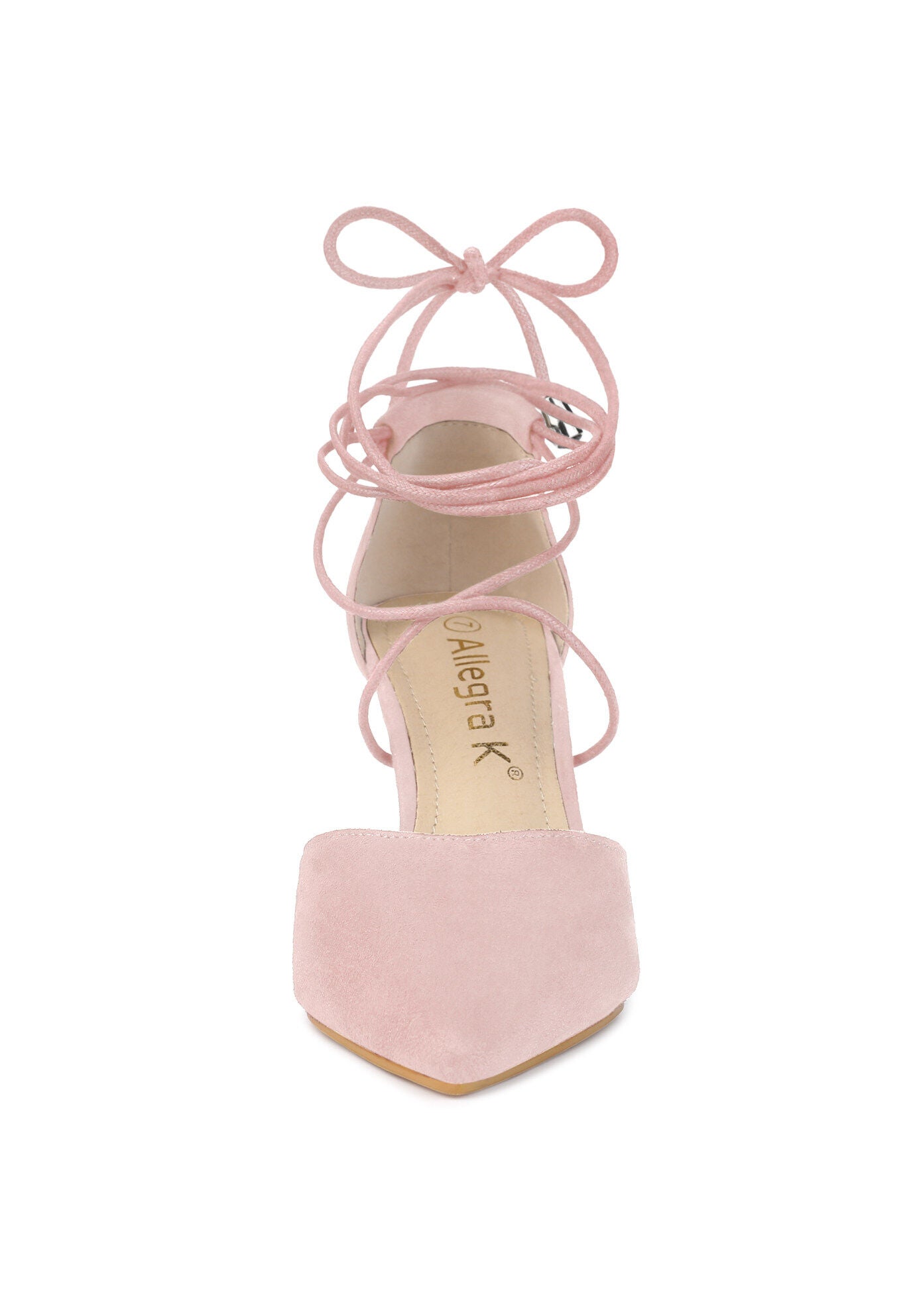 Pointed Toe Lace Up Stiletto Heels Dress Pumps, Pink / Pink, alternate image number 1