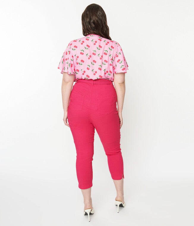 Unique Vintage Hot Pink High Waist Rachelle Capri Pants, Hot Pink / Pink, alternate image number null