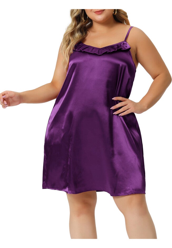 Ruffle Nightgown Spaghetti Lounge Sleep Dress, Purple / Purple, alternate image number 2