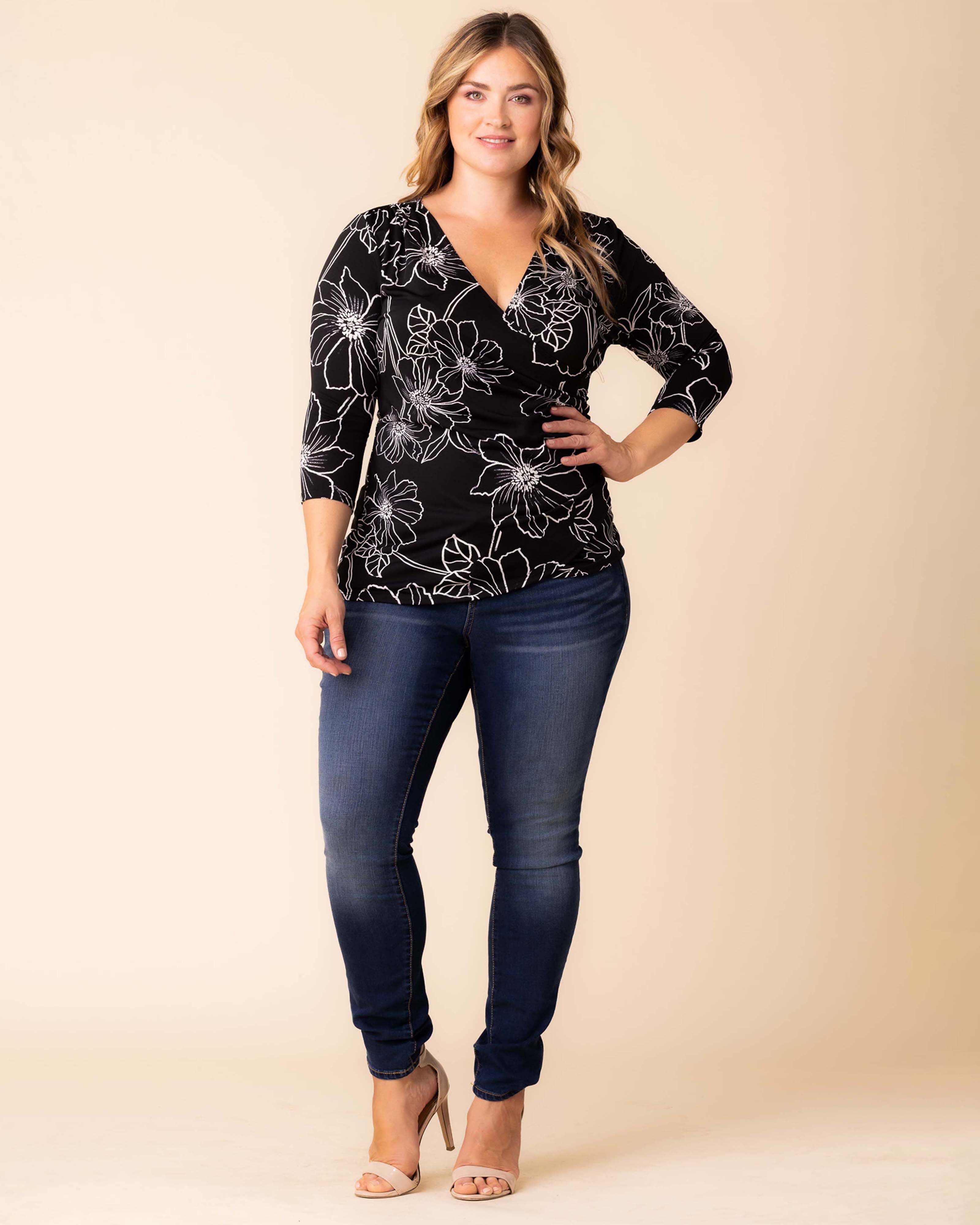 Femme Fatale Faux Wrap Top, BLACK FLORALS / Black, alternate image number 4