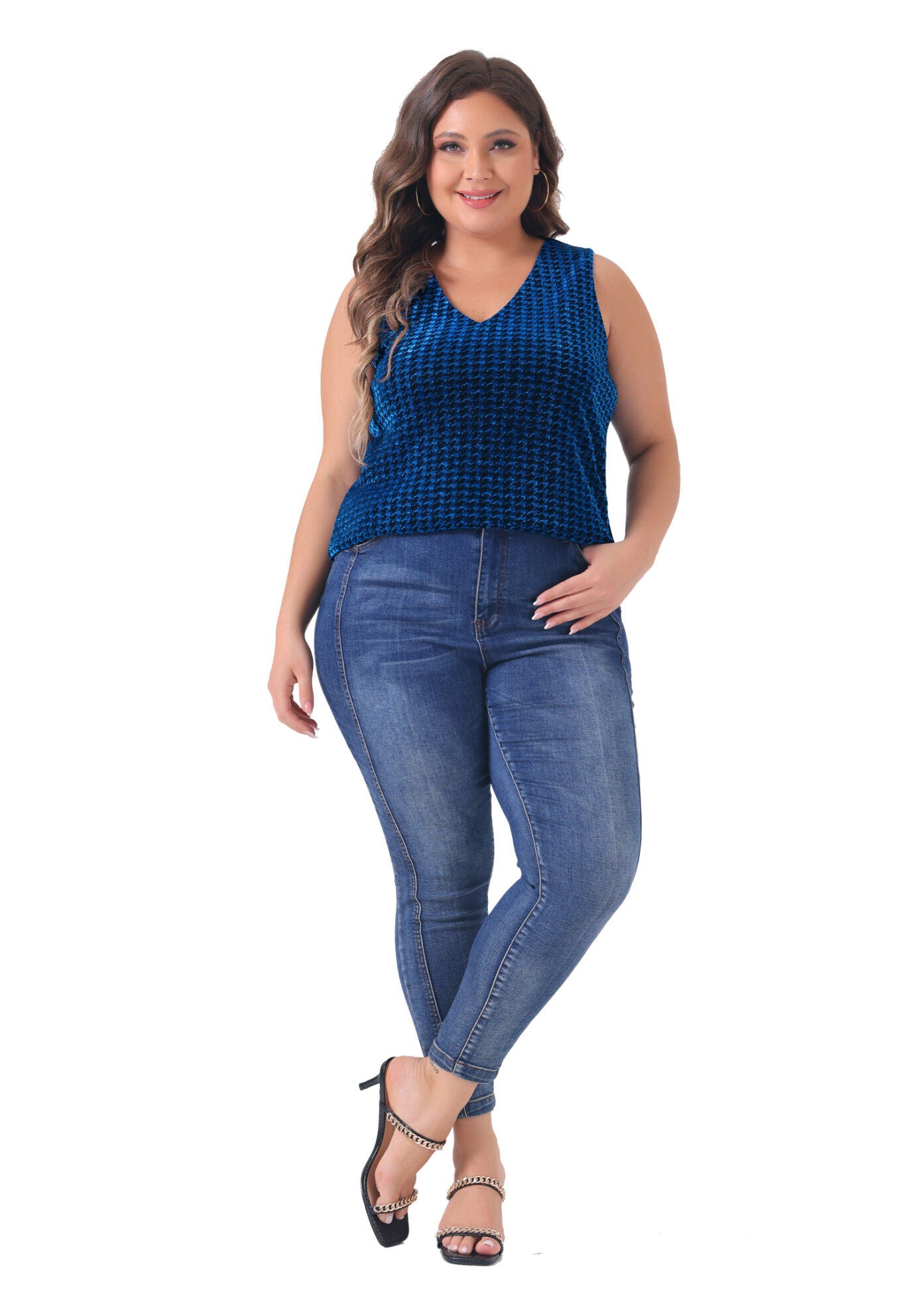 SEQUIN TOP SLEEVELESS GLITTER GRADIENT TANK VEST, Royal Blue / Royal Blue, hi-res image number 0