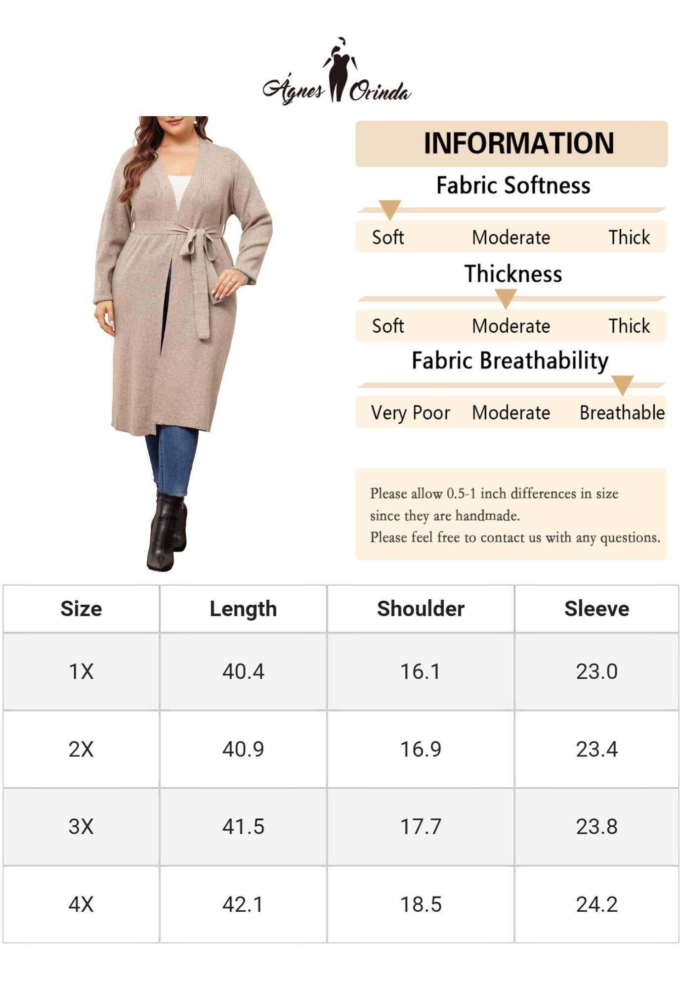 KNIT SWEATER BELTED OVERWEAR LONG CARDIGAN, Khaki / Beige, alternate image number 4