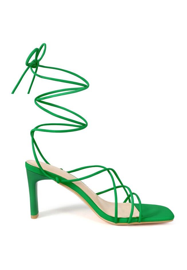 Square Toe Chunky Heel Wrap Up Strappy Sandals, Light Green / Kelly Green, alternate image number 2