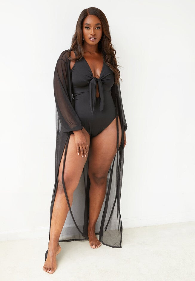 Sophia Long Sleeve Sheer Swim Cover, Black / Black, hi-res image number 0