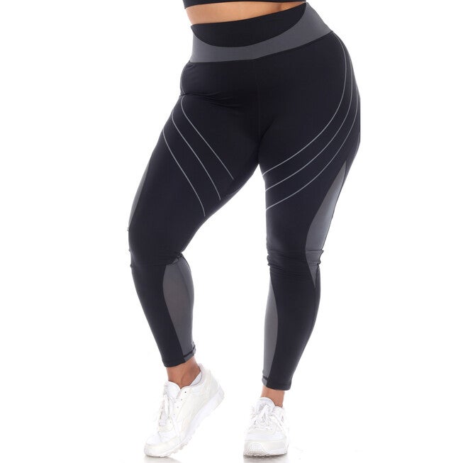 High-Waist Reflective Piping Fitness Leggings, Black / Black, hi-res image number null