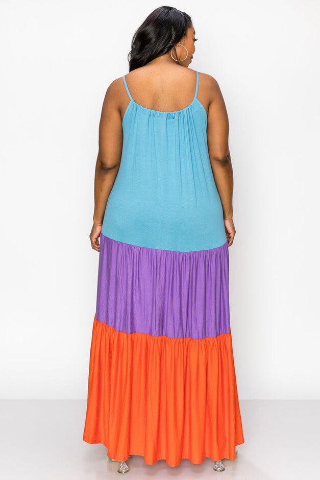 COLORBLOCK CAMI NECK MAXI DRESS, , alternate image number null