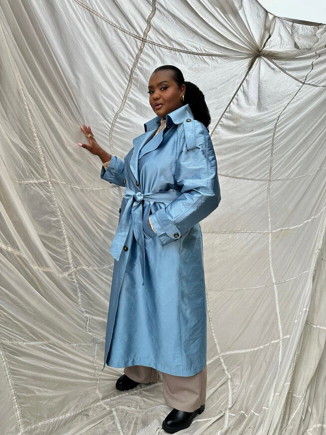 DELIA LONG OVERSIZED TRENCH, Light Blue / Light Blue, alternate image number 3
