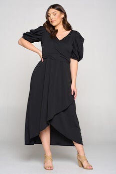 PUFF SLEEVE TULIP WRAP DRESS