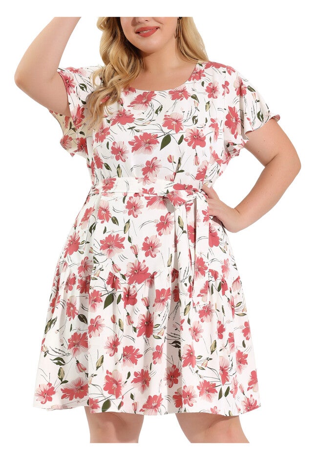 Summer Floral Flare Short Sleeve Swing Dress, White / White, alternate image number 2