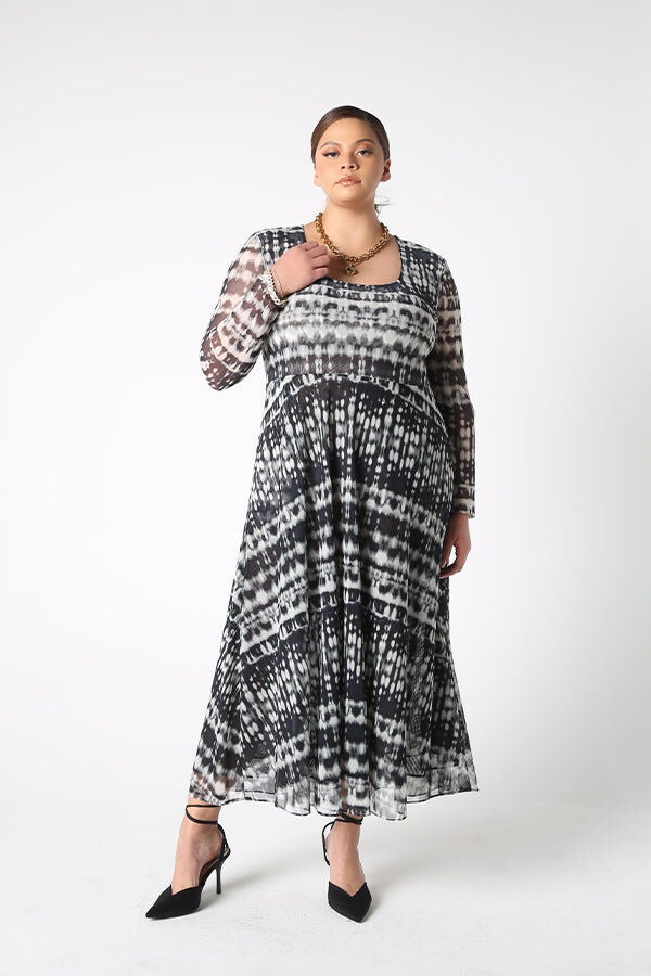 Mesh Midi Dress, Tie Dye / Black, alternate image number 1
