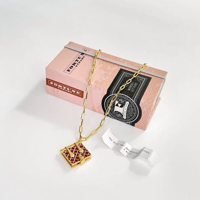 WOMEN'S SECRET DIARY BOOK LOCKET NECKLACE IN BURGUNDY/GOLD, BurgundyGold / Red, alternate image number null