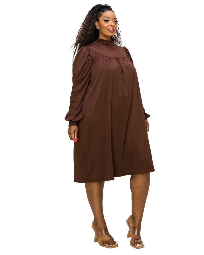 AMAL MOCK NECK DRESS, Dark Mocha / Brown, alternate image number 2