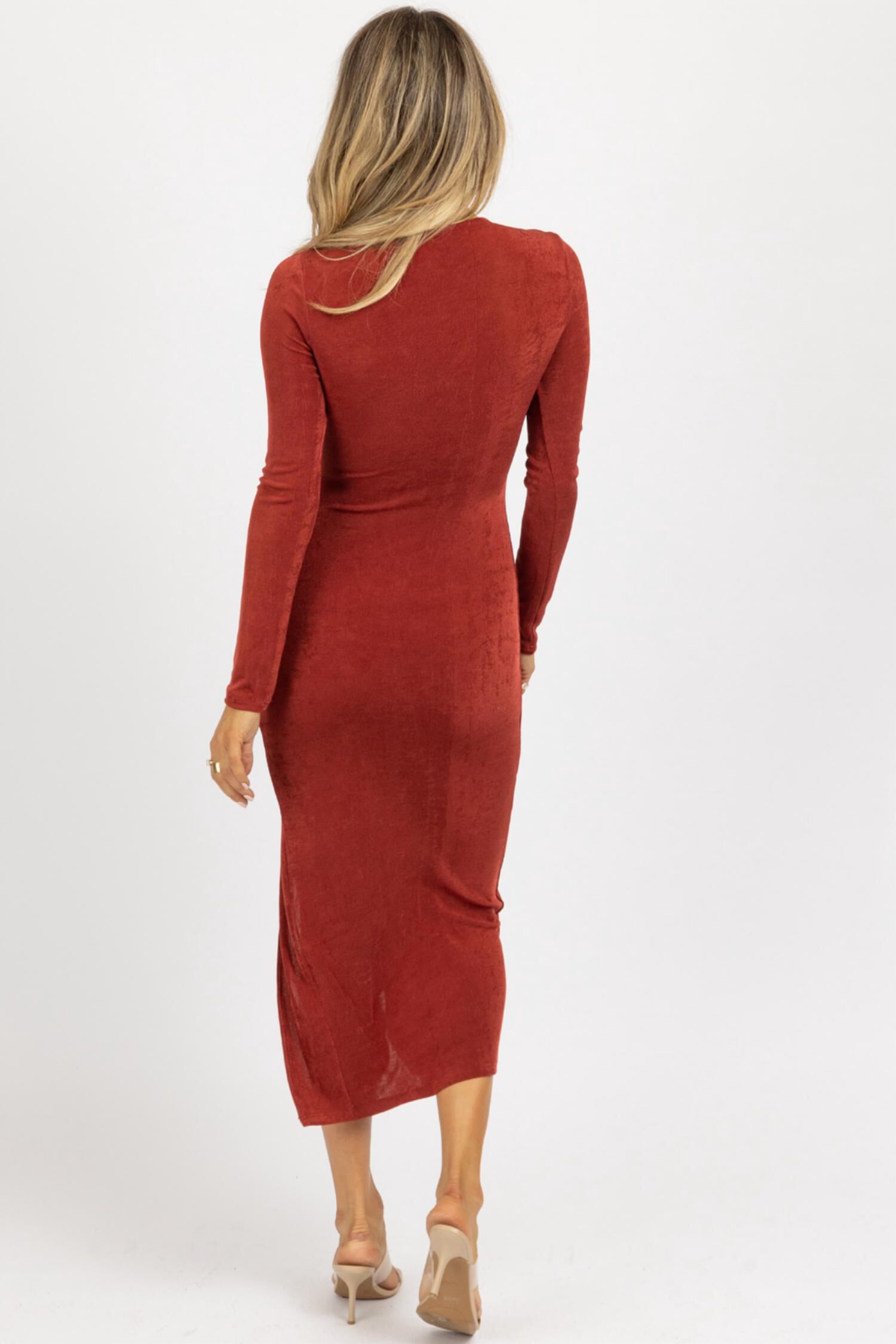 CUTOUT SLINKY SIDE SLIT MIDI DRESS IN WINE, , alternate image number 7