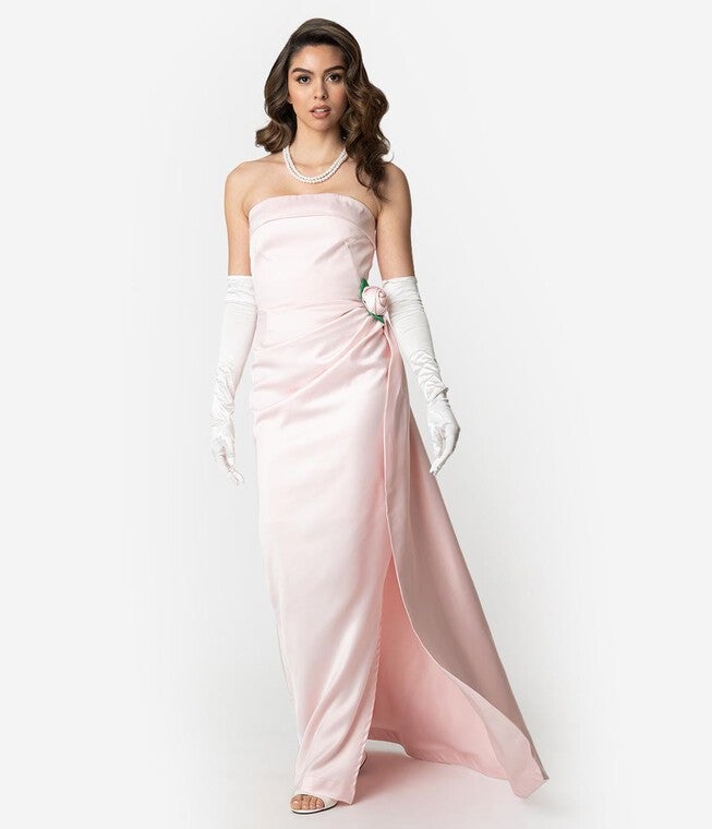 Barbie™ x Unique Vintage Pink Satin Strapless Enchanted Evening Gown, Light Pink / Pink, hi-res image number 0