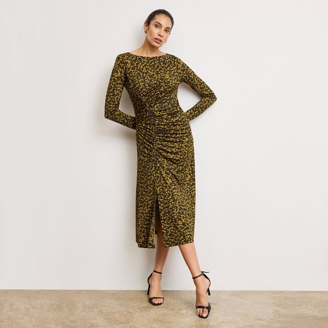Rani Slinky Dress - Printed Jersey, Bloom Print / Yellow, hi-res image number 0