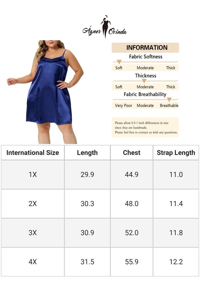Ruffle Nightgown Spaghetti Lounge Sleep Dress, Blue / Royal Blue, alternate image number 4