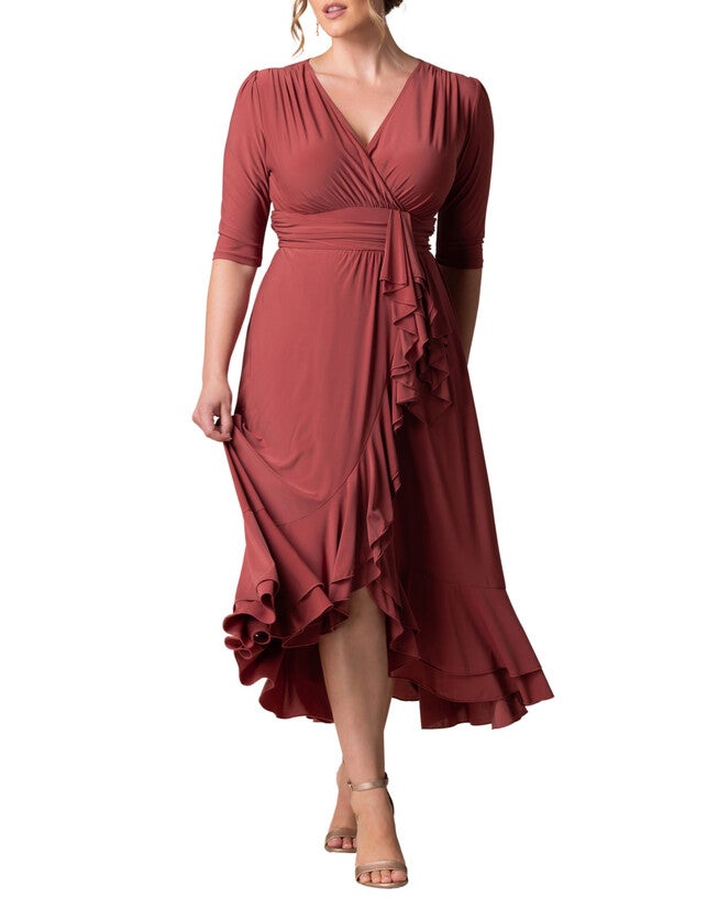 Veronica Ruffle Evening Gown, ROSY SUNSET / Terracotta, hi-res image number 0