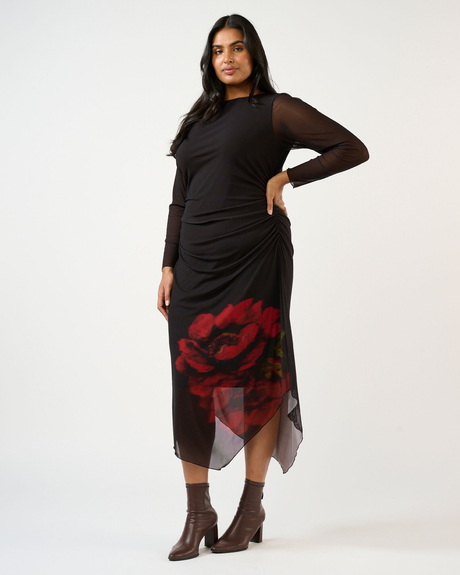 Raya Asymm Mesh Dress, Choc Rose / Brown, alternate image number 2