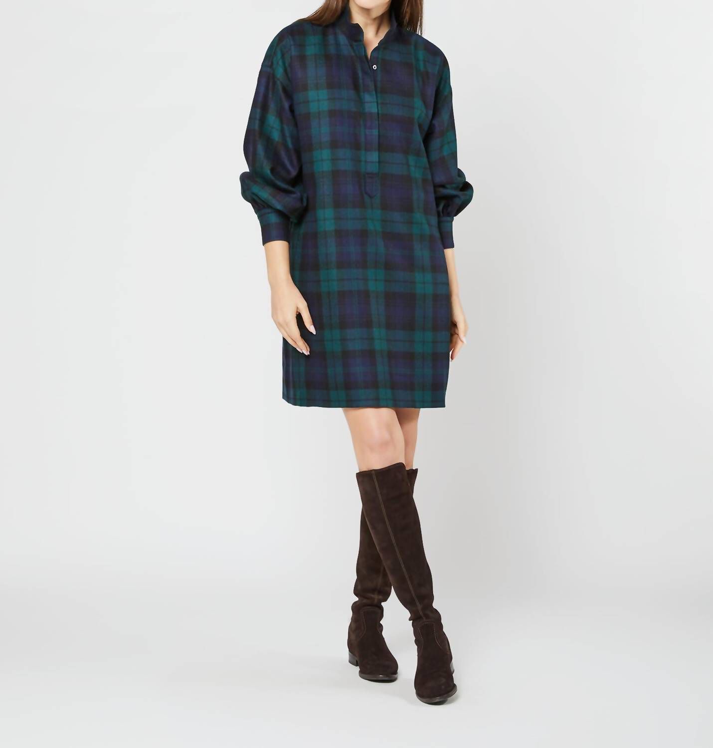 ANAYA POPOVER DRESS IN BLACKWATCH WOOL TARTAN, Blackwatch Wool Tartan / Black, hi-res image number 0