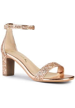 Glitter Ankle Strap Chunky Heeled Sandals