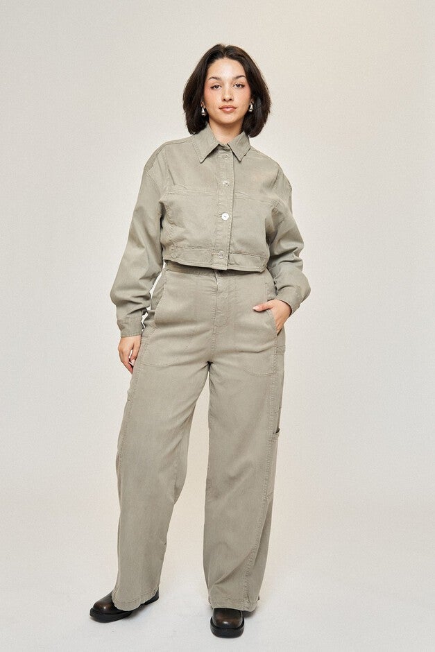 Drew Cotton Tencel Crop Jacket, Soft Olive / Olive Green, alternate image number 1