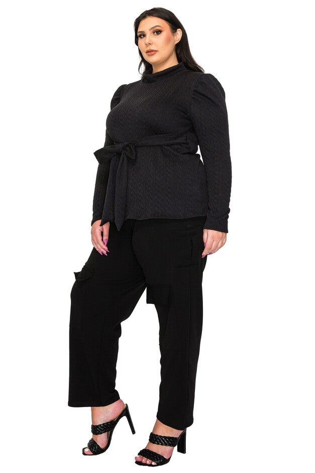 CATRIONA WAIST TIE SWEATER, Black / Black, alternate image number 1