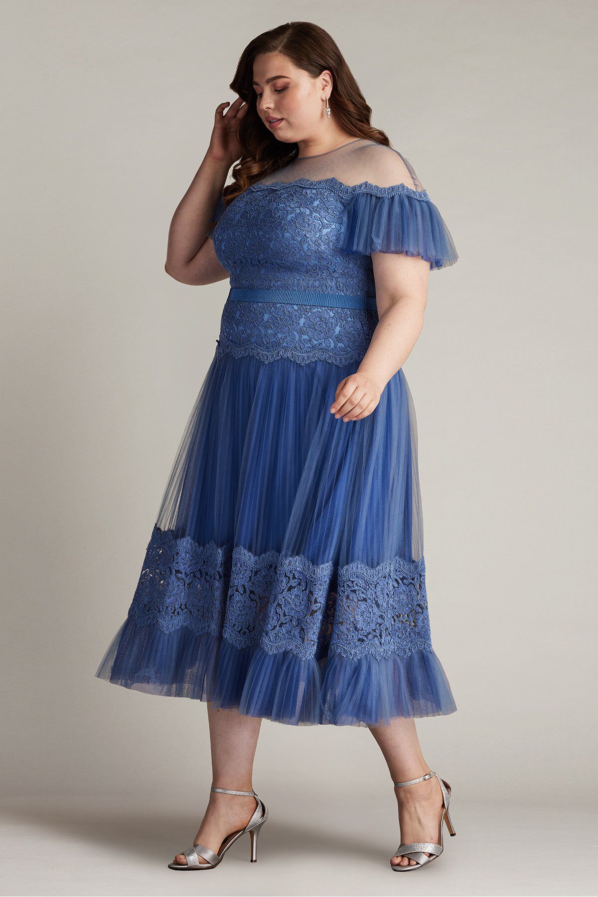 Elise Embroidered Pleated Tulle Midi Dress - PLUS SIZE, BLUE STONE / see-description, alternate image number 4