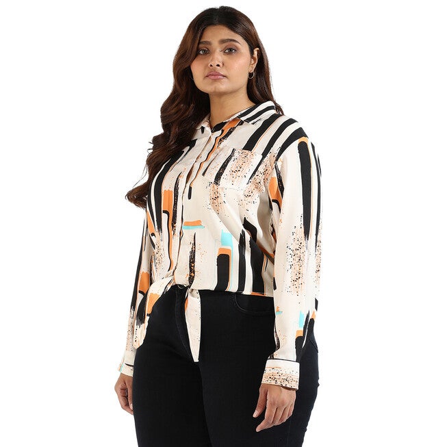 Abstract Printed Shirt Style Top, , alternate image number null