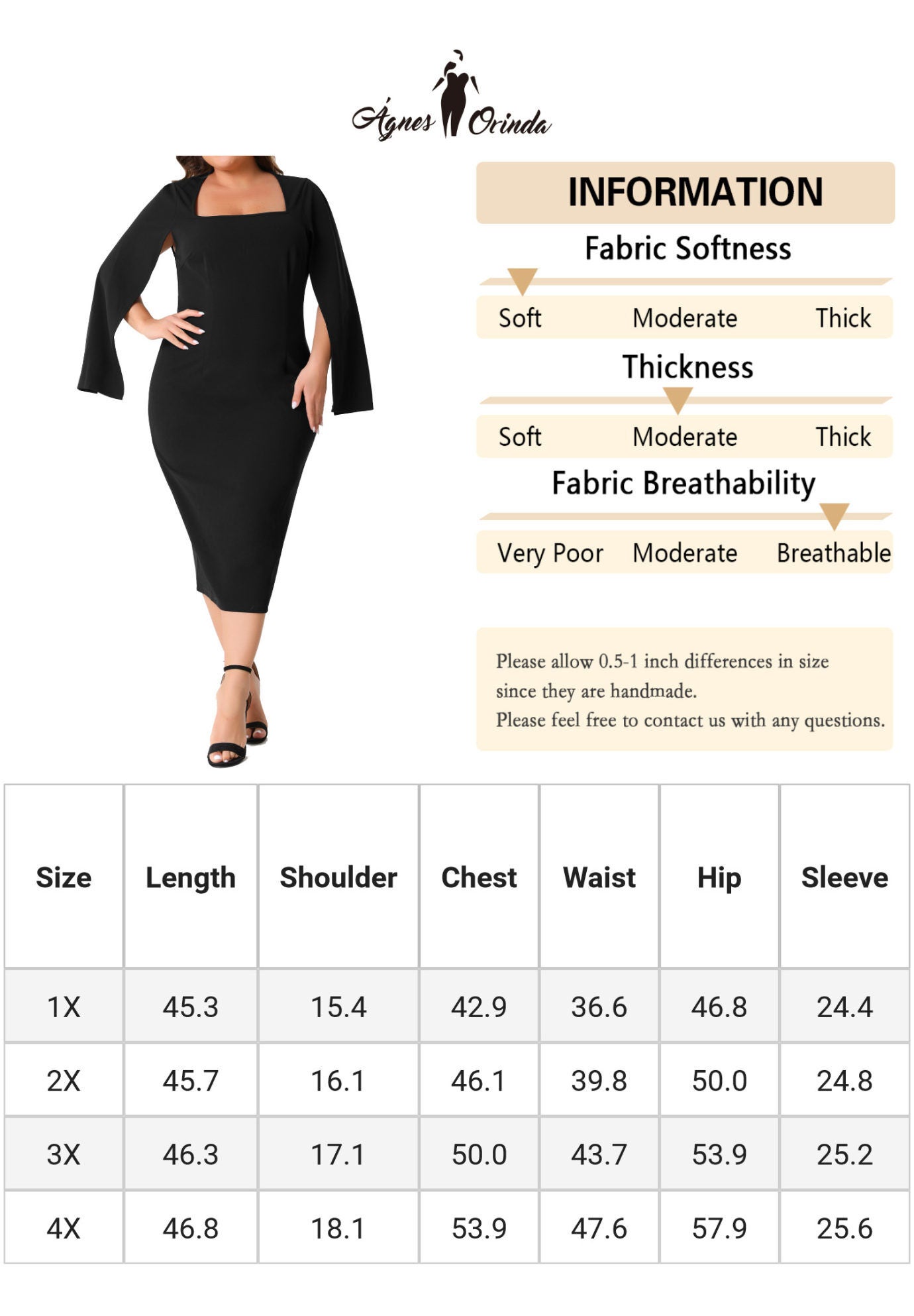 Square Neck Split Long Sleeve Back Slit Bodycon Pencil Dress, Black / Black, alternate image number 4