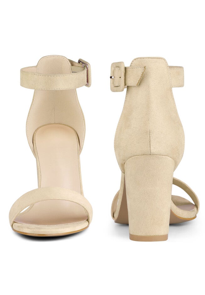 Ankle Strap Open Toe Chunky High Heels Sandals, Beige / Beige, alternate image number 1