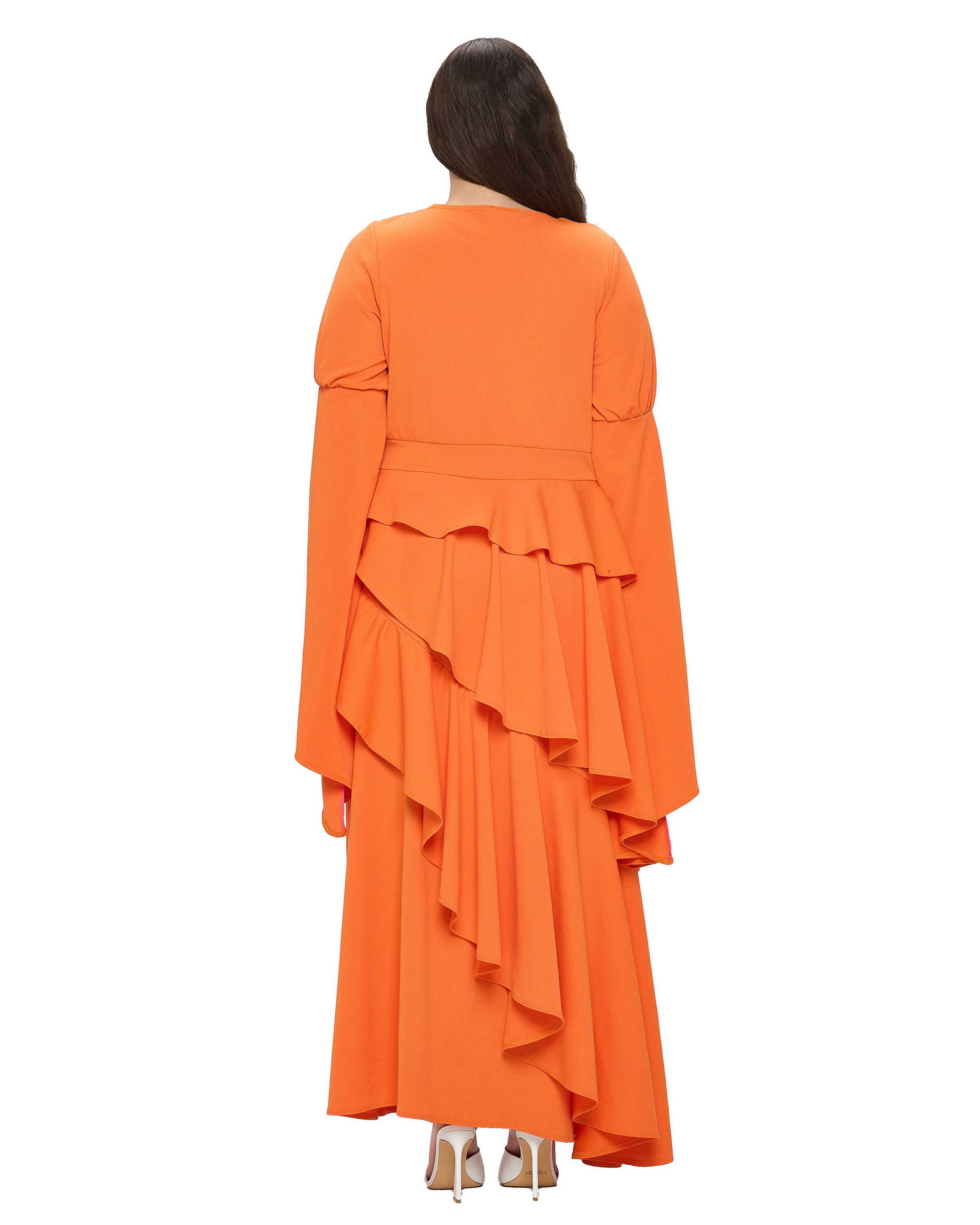 ZETA RUFFLED DRAMA DRESS, Tangerine / Orange, alternate image number 2