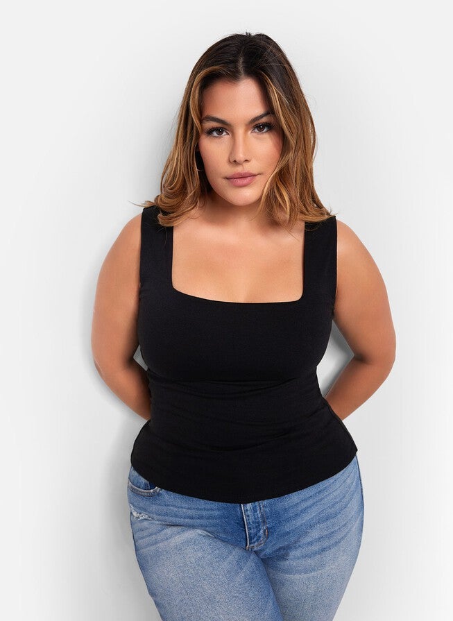 Essential Square Neck Full Length Top, Black / Black, alternate image number 1
