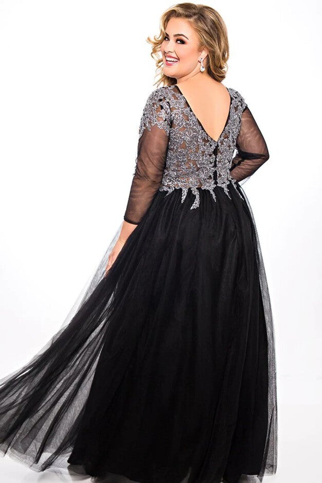 Lace Illusions Formal Dress, BlackSilver / Black, alternate image number null