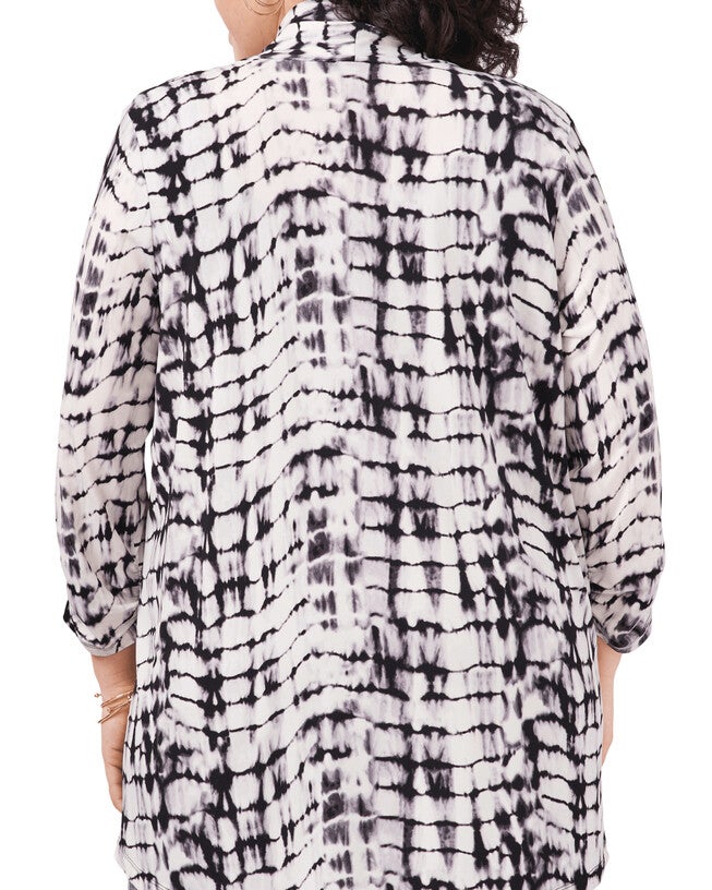Ruched Sleeve Tie Dye Cardigan, 060RICH BLACK / White, alternate image number 1