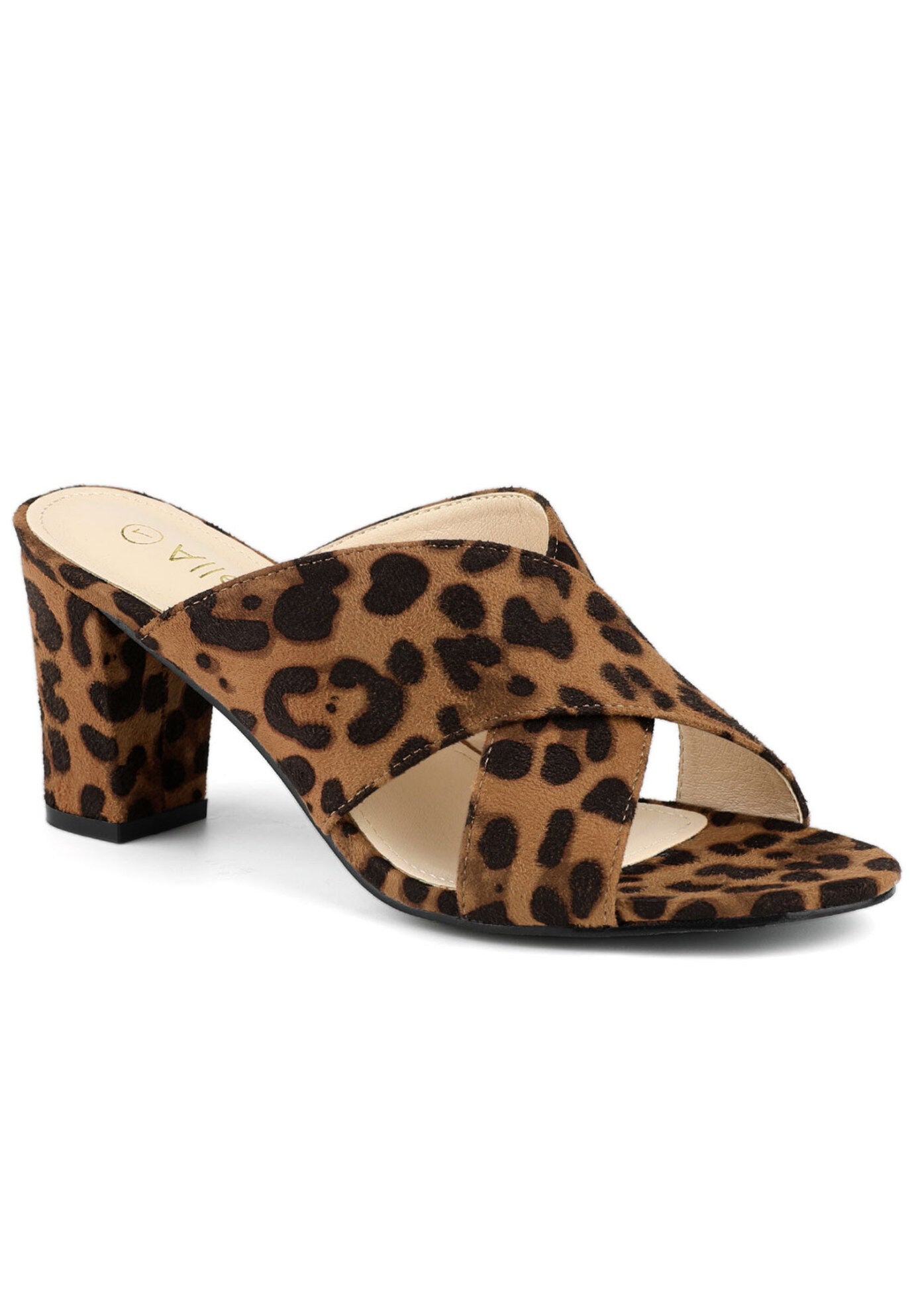 Crisscross Strap Block Heel Slide Sandals, Leopard / Brown, hi-res image number 0
