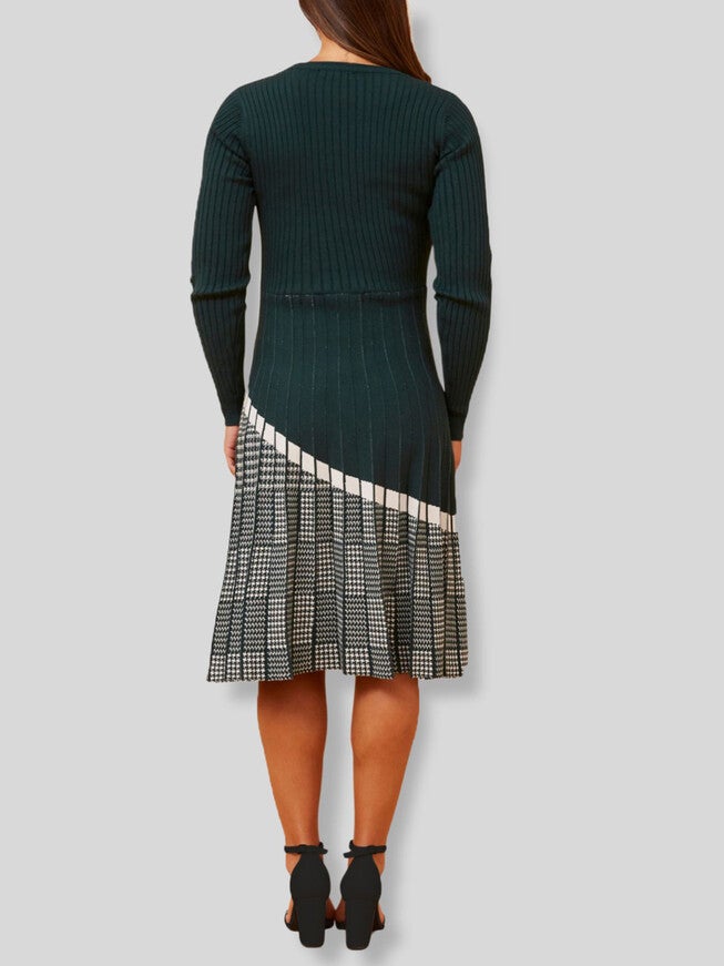Leslie Dress Knit Prince De Galle Pleated Skirt, Green / Forest Green, alternate image number 4
