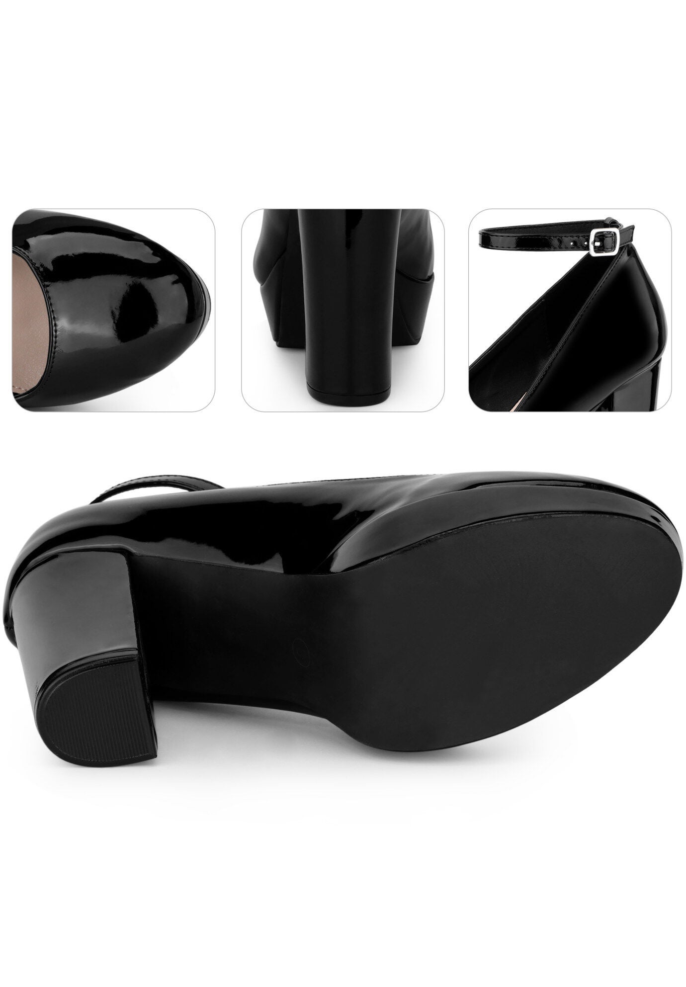 Ankle Strap Platform Chunky Heel Mary Jane Pumps, Black / Black, alternate image number 1