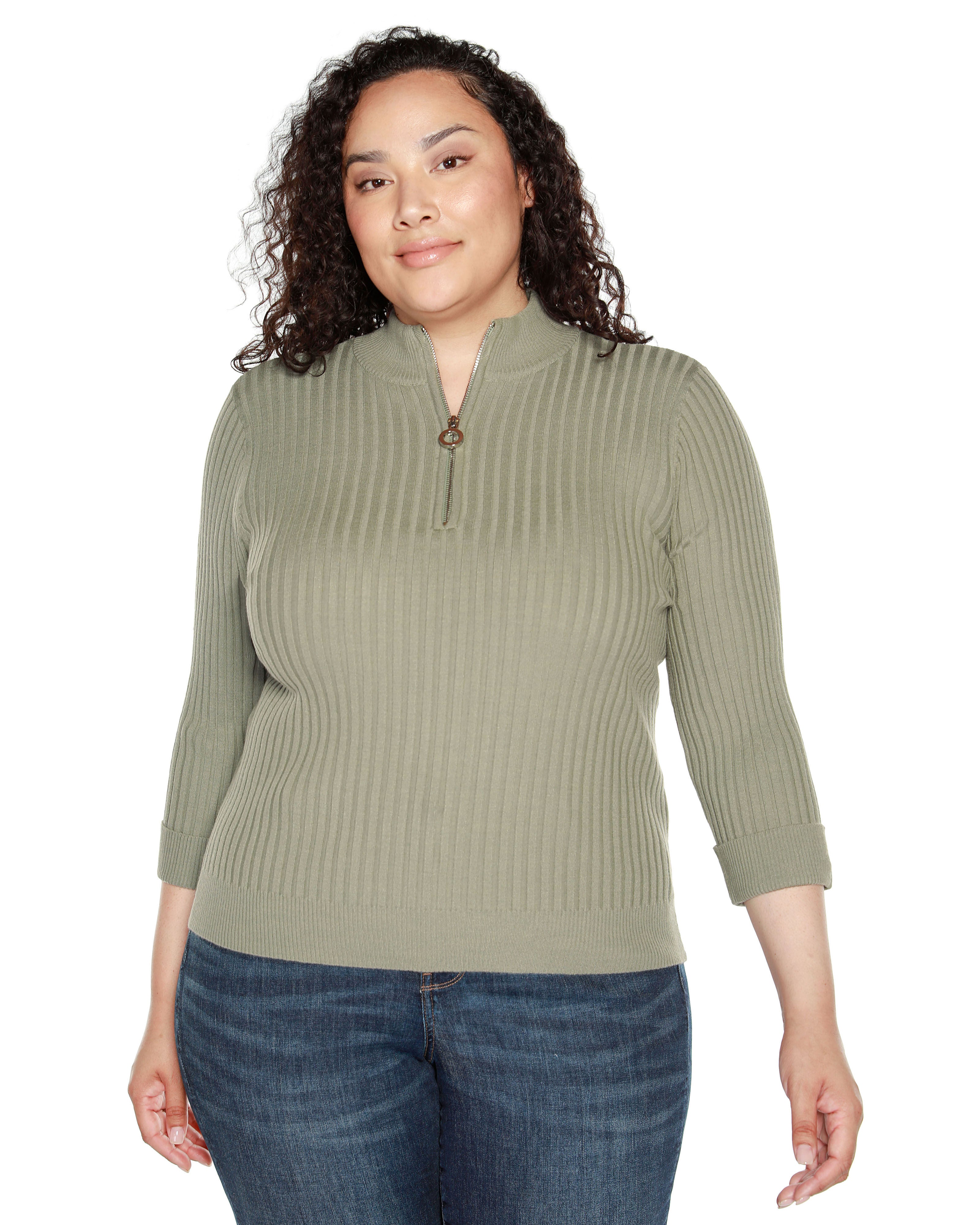 RIBBED QUARTER-ZIP SWEATER, Sage / Sage Green, hi-res image number 0