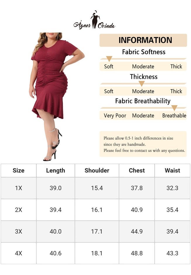 V Neck Short Sleeve Sequin Ruched Elegant Party Cocktail Dress, Burgundy / Burgundy, alternate image number null