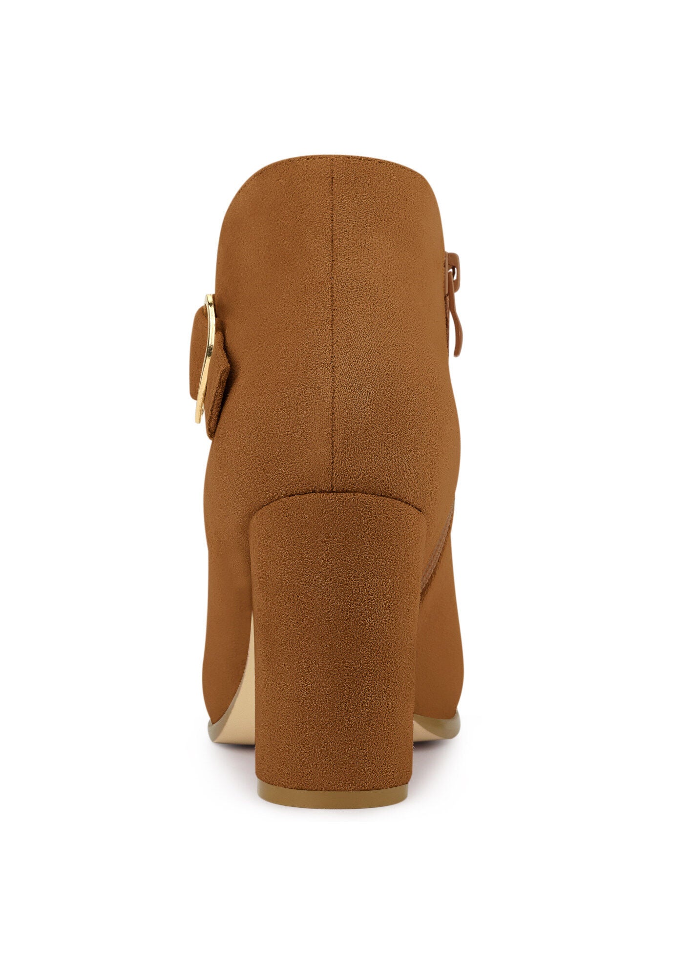 Heart Buckle Side Zip Chunky Heels Ankle Boots, Brown / Brown, alternate image number 2