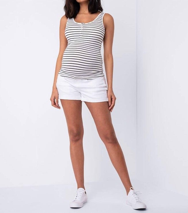 Denim Under Bump Maternity Shorts In White, , alternate image number 1
