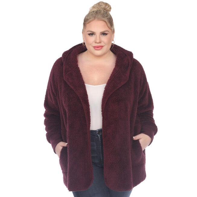 Plush Hooded Cardigan with Pockets, , alternate image number 6