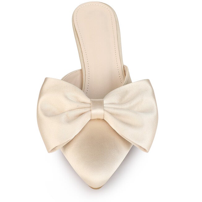 Bowknot Satin Pointed Toe Stiletto Heel Slip on Mules, Champagne / Beige, alternate image number 4