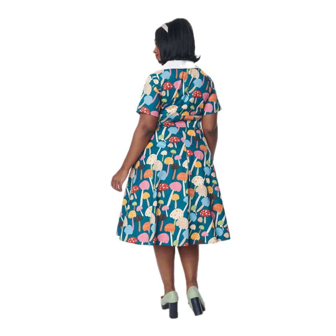 Unique Vintage Teal & Multicolor Mushroom Swing Dress, Teal  Rainbow mushroom / Teal, alternate image number 2